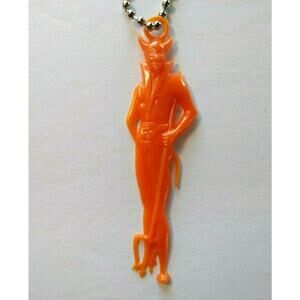 Vintage Halloween Plastic Devil Satan Keychain Charm Gothic Spooky Gift Orange